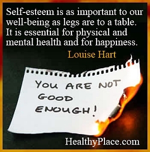 ציטוט על בריאות הנפש - הערכה עצמית חשובה לרווחתנו כמו הרגליים לשולחן. זה חיוני לבריאות הגופנית והנפשית ולאושר.